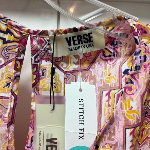 Verse Jory Pink Multicolored Split V-Neck Sleeveless Top Size Large new - Picture 2 of 4